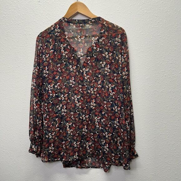 Dress Barn Women's Shimmer Floral Button Up Multicolor Long Sleeve Top 2X - Picture 11 of 15